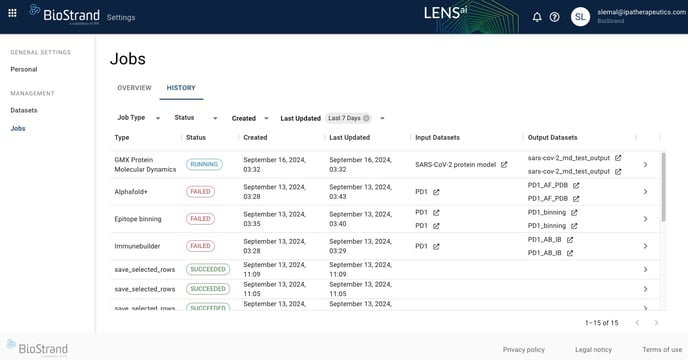 LENSai status of the jobs