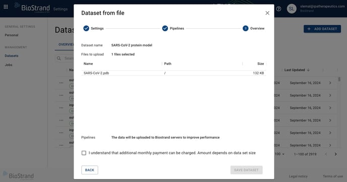 LENSai upload a dataset - step 2