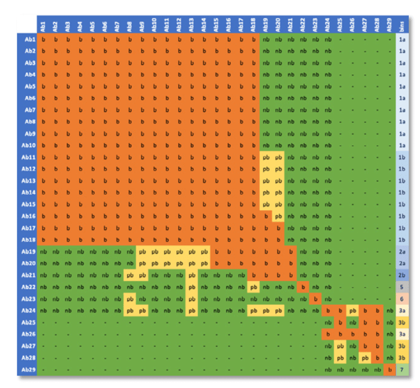 Classical wet lab epitope binning data heatmap